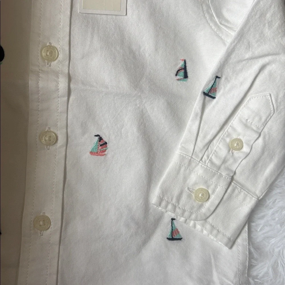 NWT Janie And Jack White Long Sleeve Button Down Sailboat Print Size 6-12 Month
